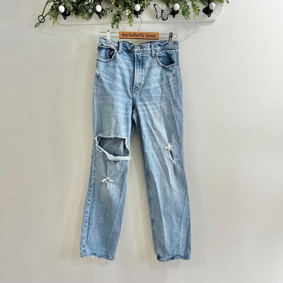 Abercrombie & Fitch Denim - Abercrombie The 90's Straight Ultra High Rise Distressed Light Wash Jean size 8